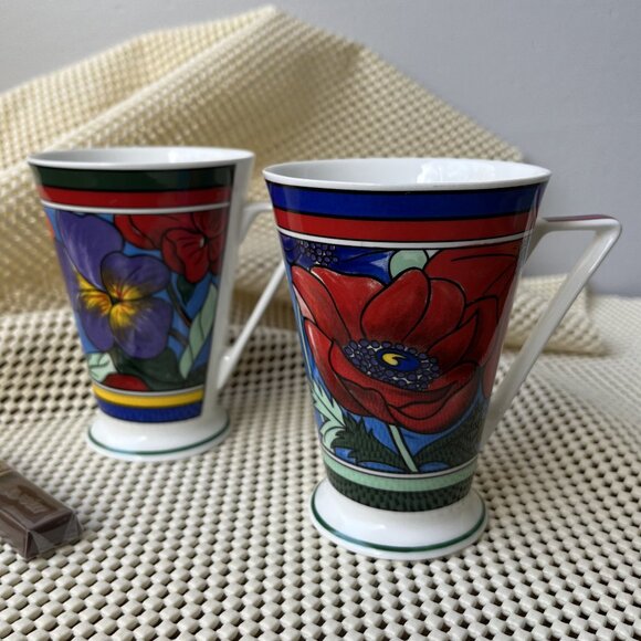 Walled Garden 2 Mugs by Wren England Flowers Poppies Violets - Picture 1 of 16